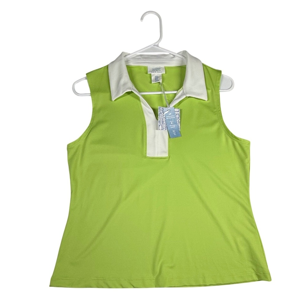 Sigrid Olsen Golf Tennis Sleeveless Polo Top NWT UPF 50 Lime Green Athletic Med - Picture 3 of 12